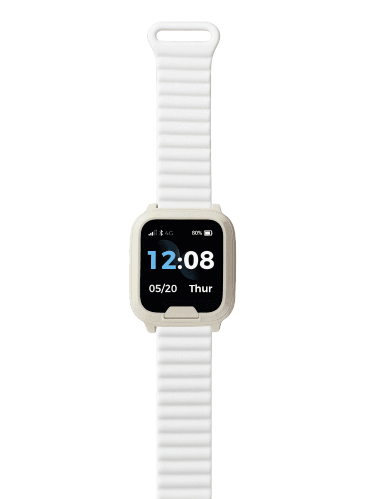 White Umps Mobile Alarm on a wrist strap