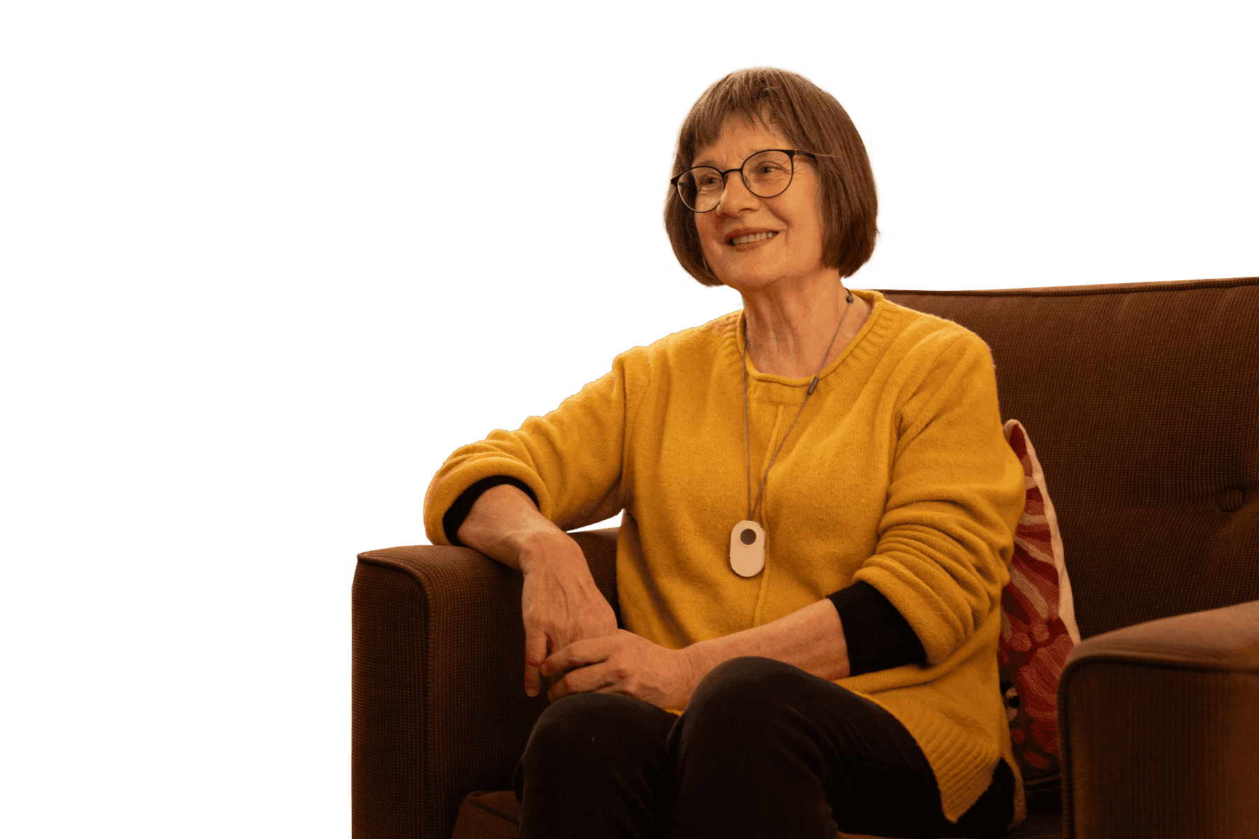 Happy woman wearing Umps pendant